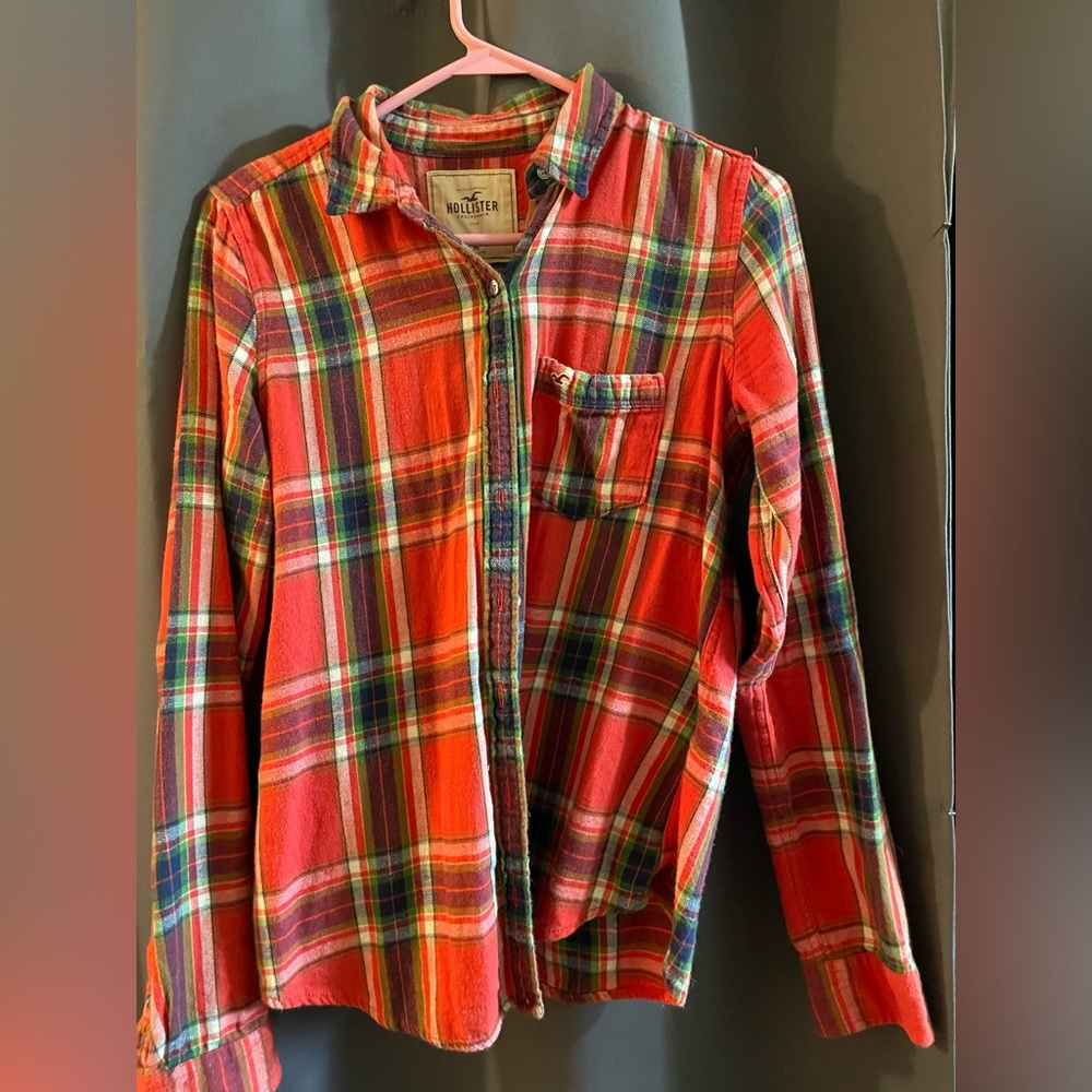 Womens Hollister Orange Flannel Button Up - M